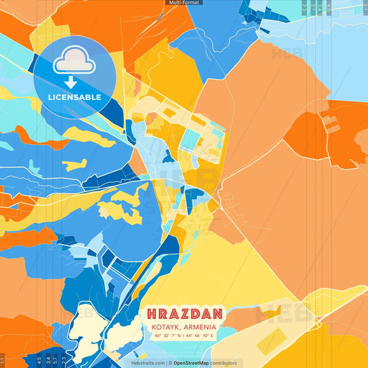 Hrazdan, Kotayk, Armenia blue and orange vector art map template