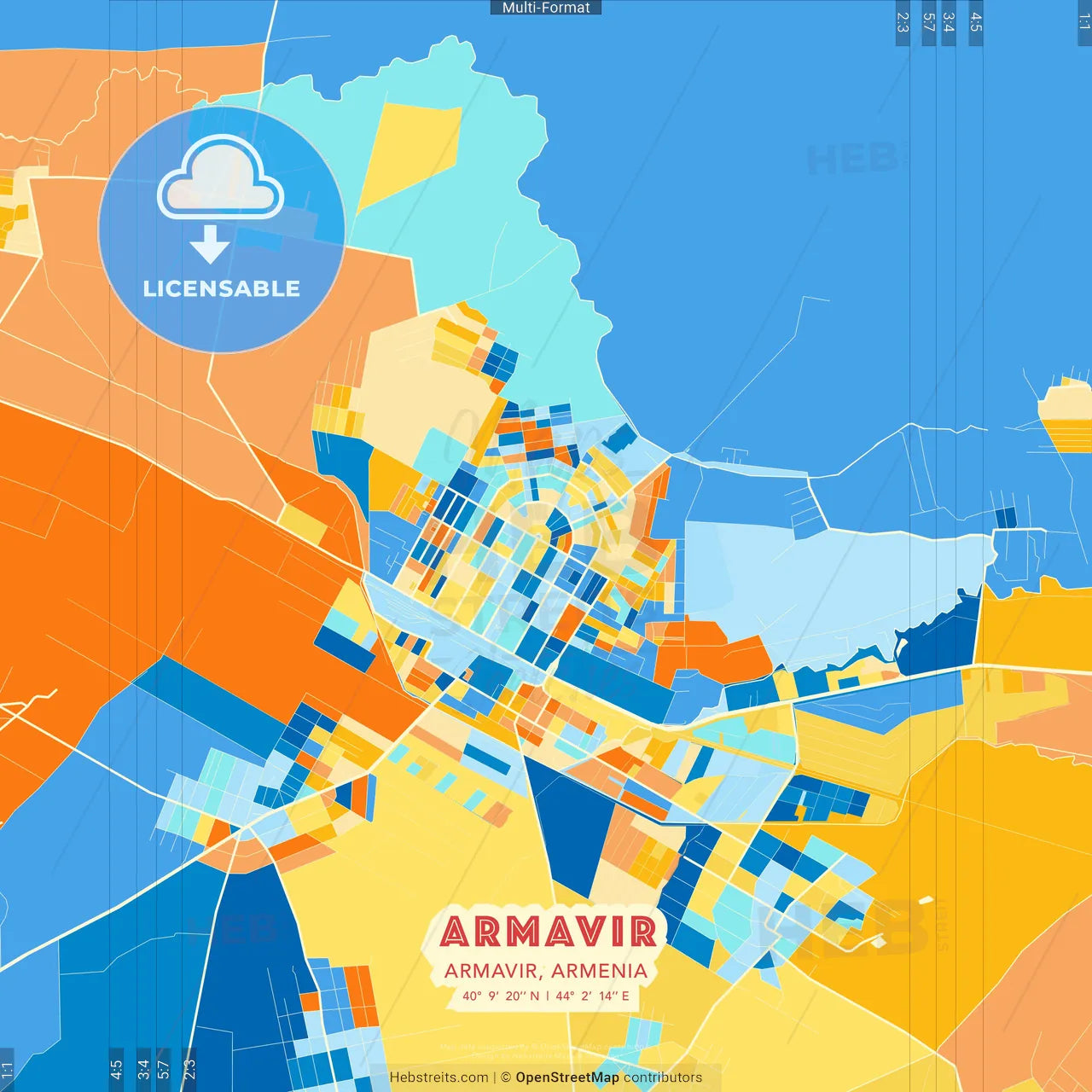 Armavir, Armavir, Armenia blue and orange vector art map template