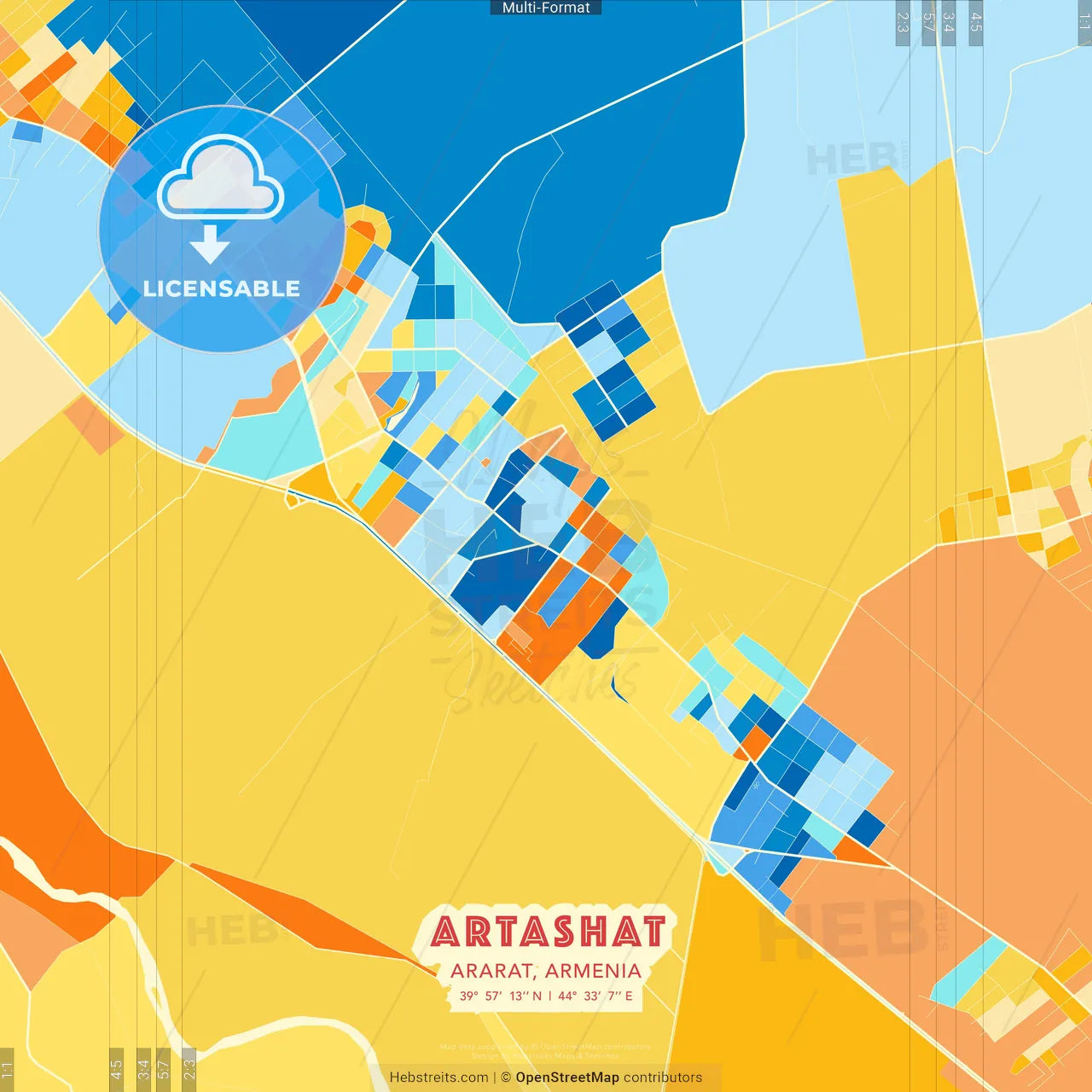 Artashat, Ararat, Armenia blue and orange vector art map template
