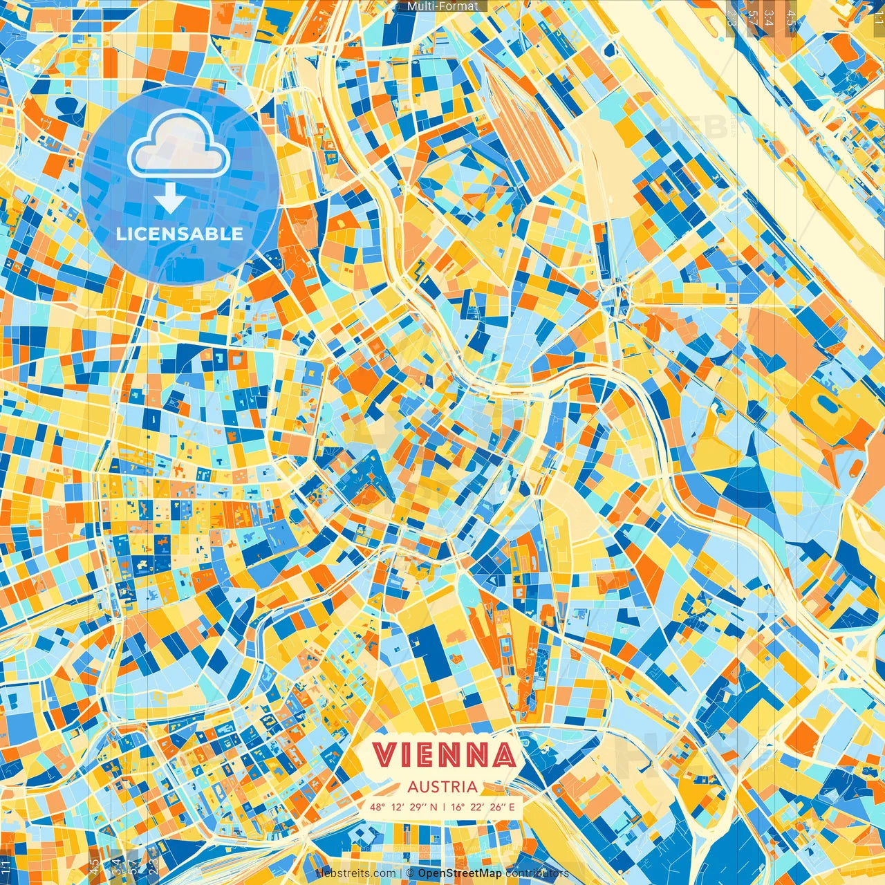 Vienna, Austria blue and orange vector art map template