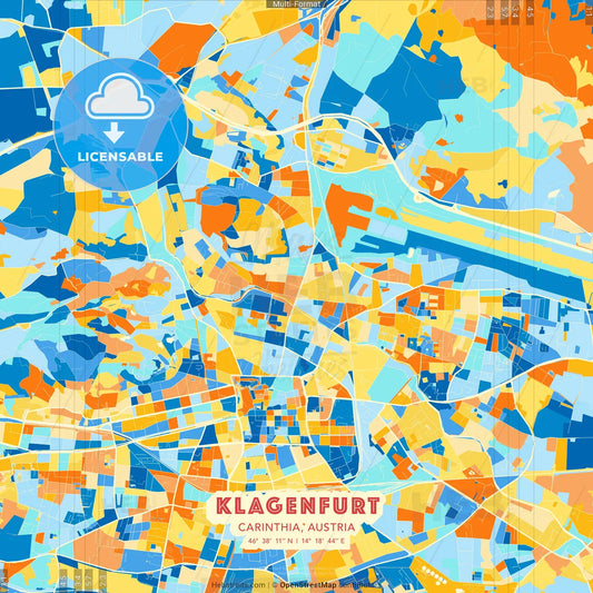 Klagenfurt, Carinthia, Austria blue and orange vector art map template