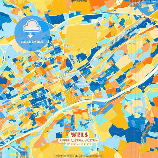 Wels, Upper Austria, Austria blue and orange vector art map template