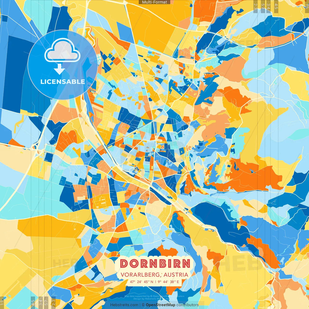 Dornbirn, Vorarlberg, Austria blue and orange vector art map template
