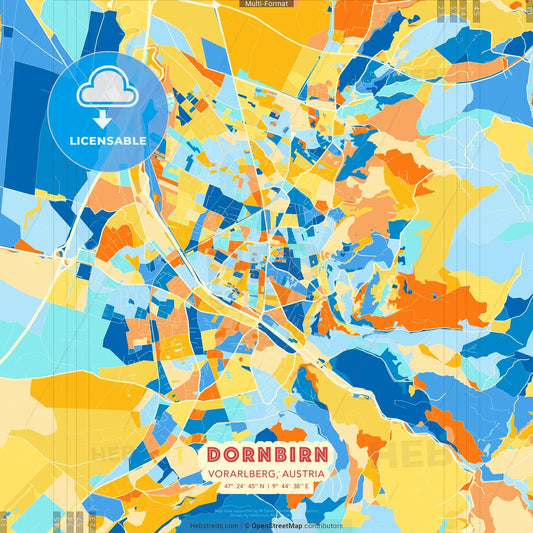 Dornbirn, Vorarlberg, Austria blue and orange vector art map template
