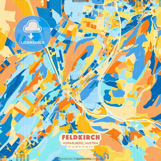 Feldkirch, Vorarlberg, Austria blue and orange vector art map template