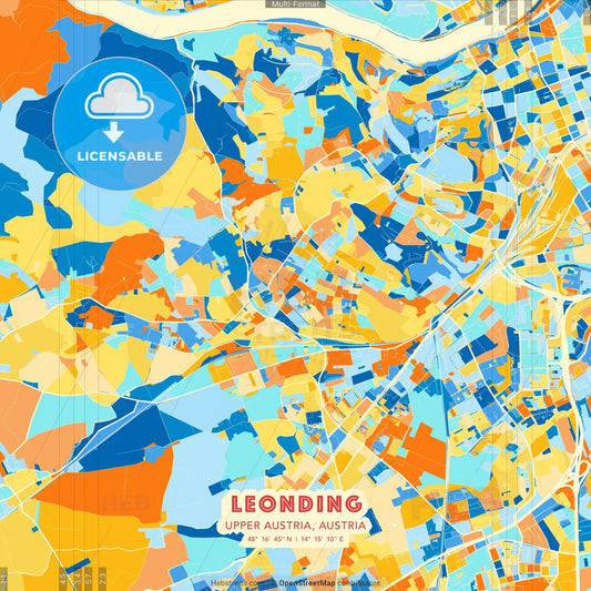 Leonding, Upper Austria, Austria blue and orange vector art map template