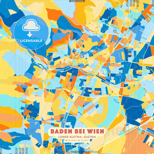 Baden bei Wien, Lower Austria, Austria blue and orange vector art map template