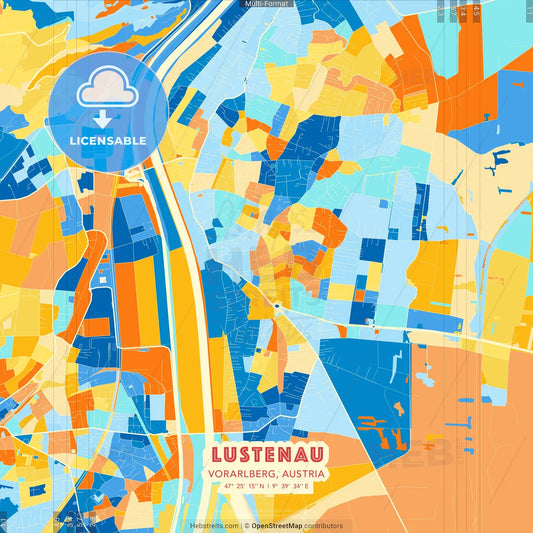 Lustenau, Vorarlberg, Austria blue and orange vector art map template