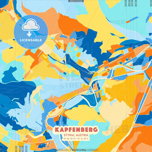 Kapfenberg, Styria, Austria blue and orange vector art map template