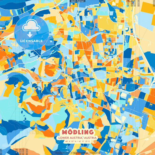 Mödling, Lower Austria, Austria blue and orange vector art map template