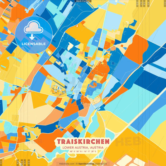 Traiskirchen, Lower Austria, Austria blue and orange vector art map template