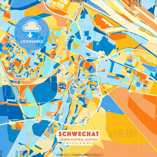 Schwechat, Lower Austria, Austria blue and orange vector art map template