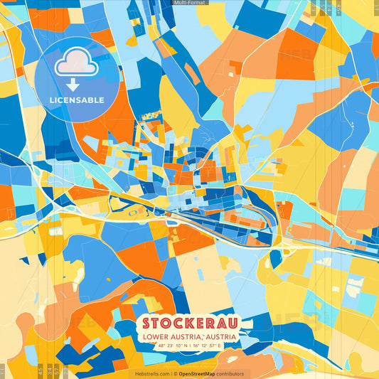 Stockerau, Lower Austria, Austria blue and orange vector art map template