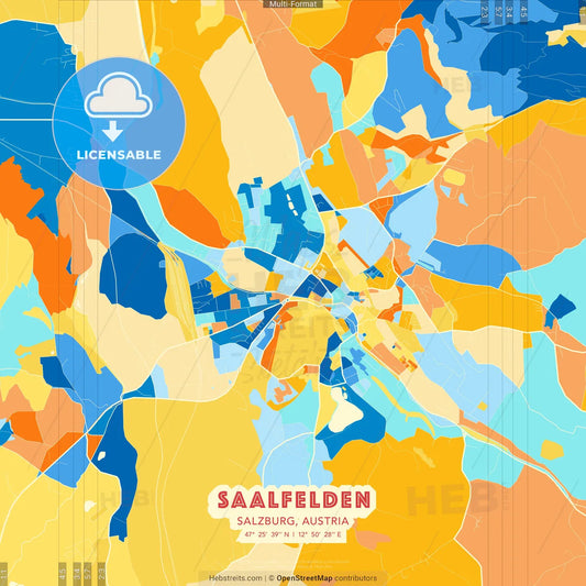 Saalfelden, Salzburg, Austria blue and orange vector art map template