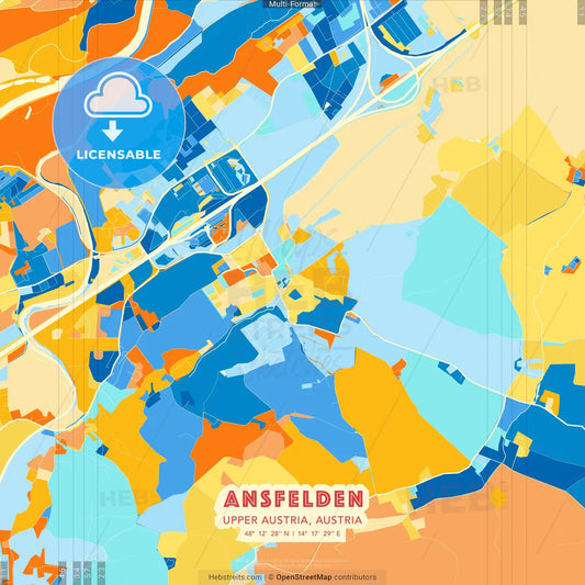 Ansfelden, Upper Austria, Austria blue and orange vector art map template