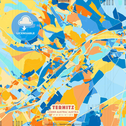 Ternitz, Lower Austria, Austria blue and orange vector art map template