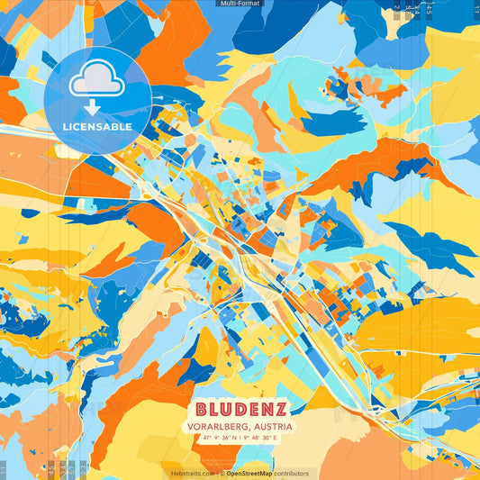 Bludenz, Vorarlberg, Austria blue and orange vector art map template