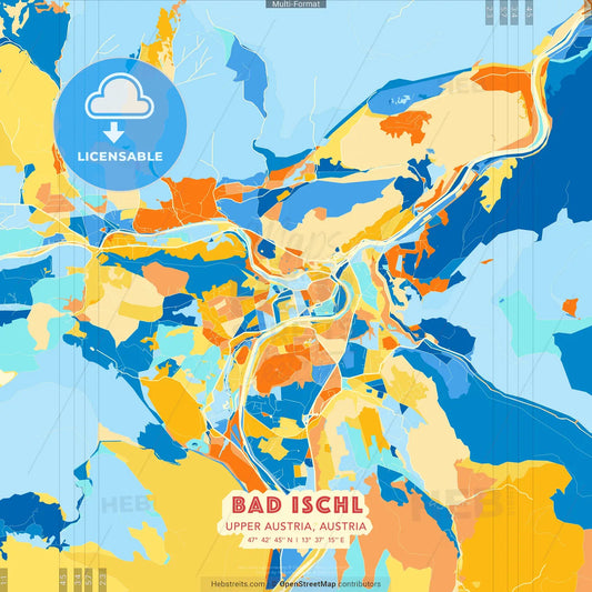 Bad Ischl, Upper Austria, Austria blue and orange vector art map template