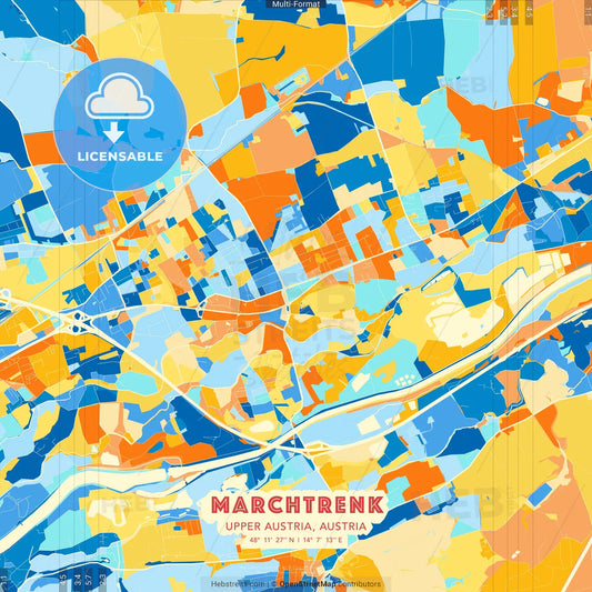 Marchtrenk, Upper Austria, Austria blue and orange vector art map template