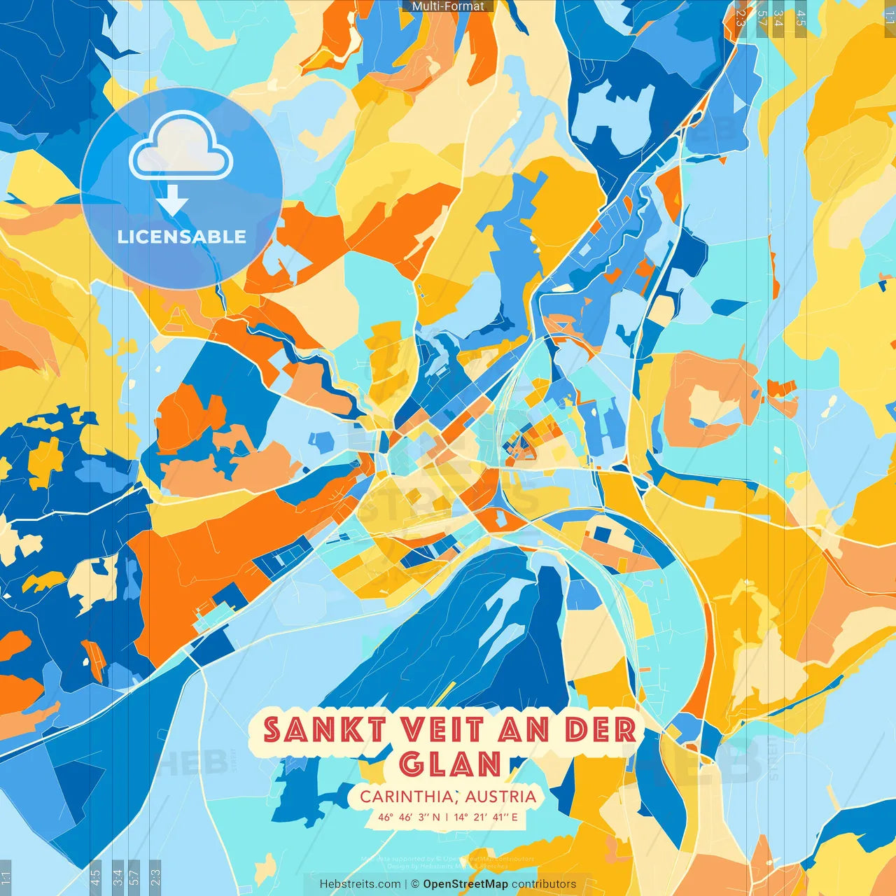 Sankt Veit an der Glan, Carinthia, Austria blue and orange vector art map template