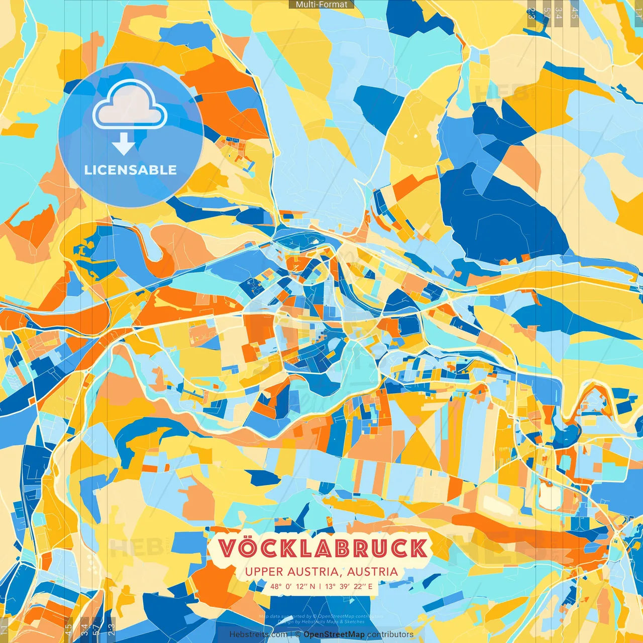 Vöcklabruck, Upper Austria, Austria blue and orange vector art map template