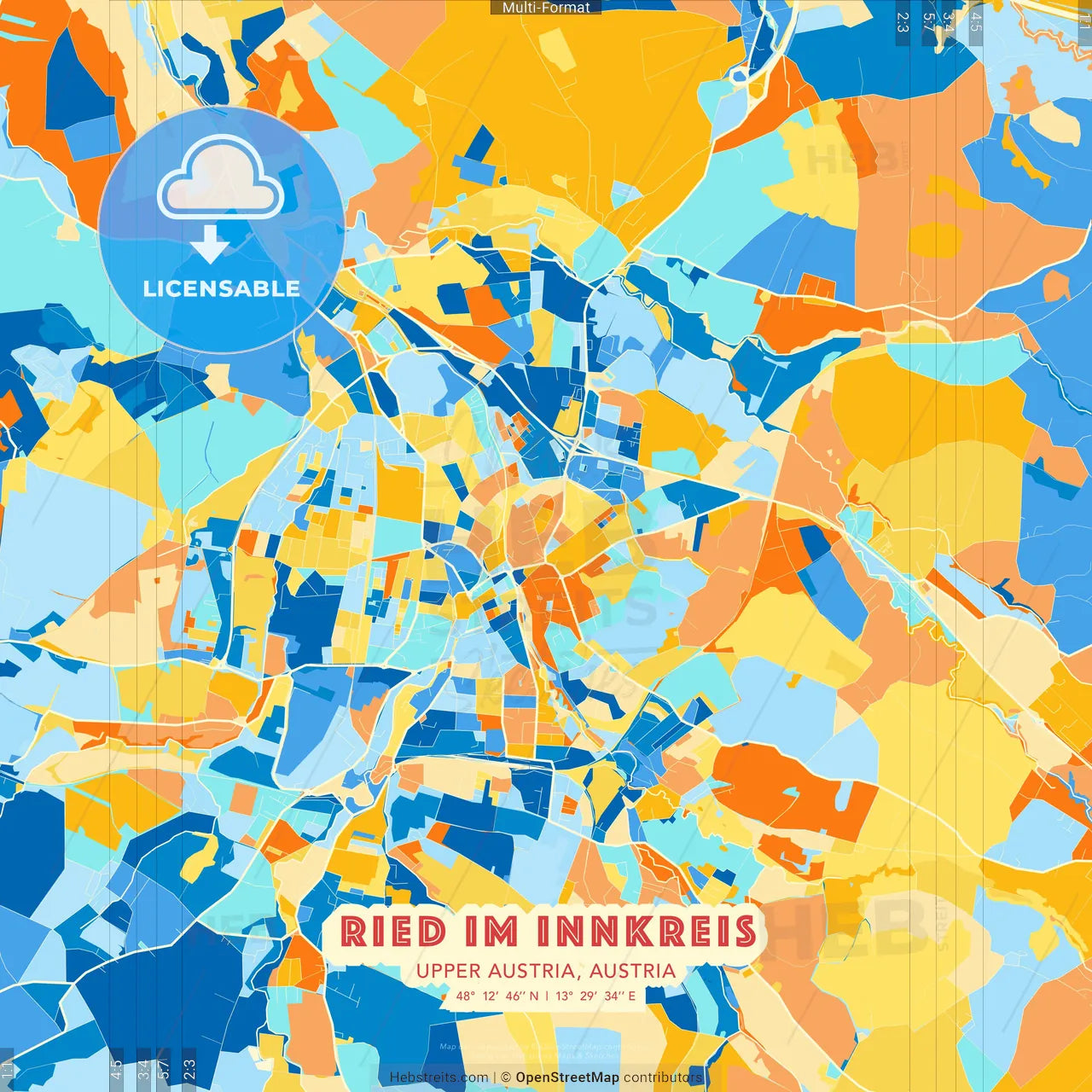 Ried im Innkreis, Upper Austria, Austria blue and orange vector art map template
