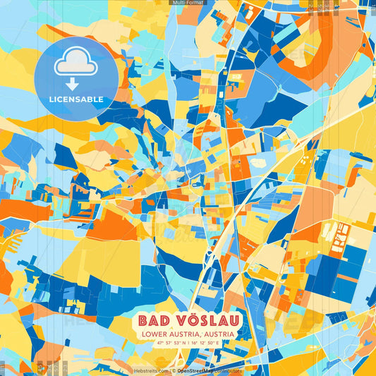 Bad Vöslau, Lower Austria, Austria blue and orange vector art map template