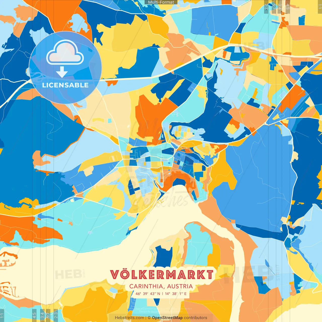 Völkermarkt, Carinthia, Austria blue and orange vector art map template