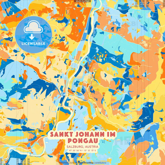 Sankt Johann im Pongau, Salzburg, Austria blue and orange vector art map template