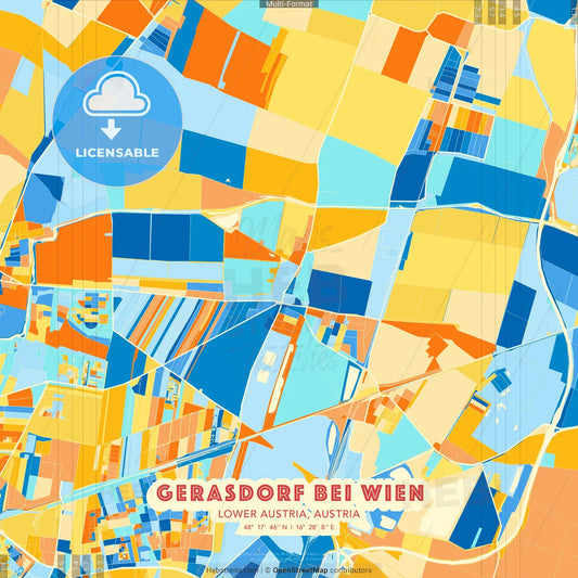 Gerasdorf bei Wien, Lower Austria, Austria blue and orange vector art map template