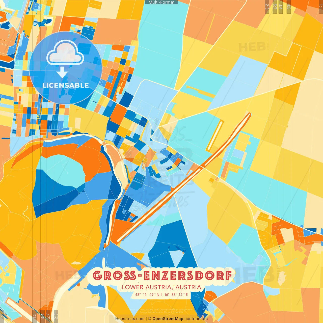 Groß-Enzersdorf, Lower Austria, Austria blue and orange vector art map template