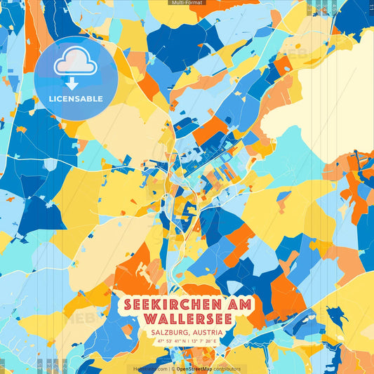Seekirchen am Wallersee, Salzburg, Austria blue and orange vector art map template