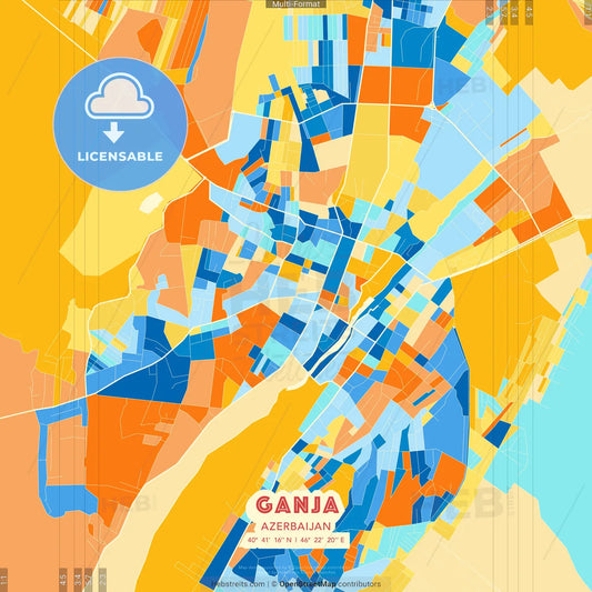 Ganja, Azerbaijan blue and orange vector art map template
