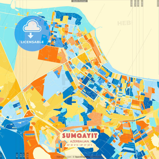 Sumqayit, Azerbaijan blue and orange vector art map template