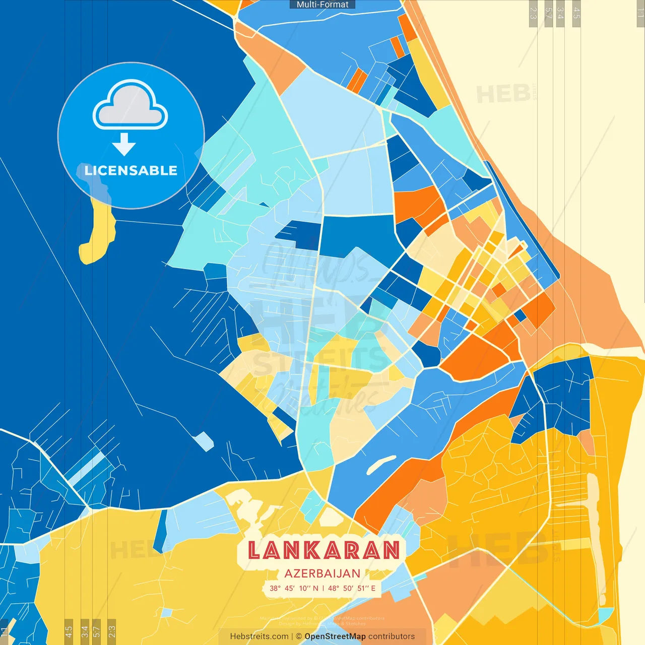 Lankaran, Azerbaijan blue and orange vector art map template