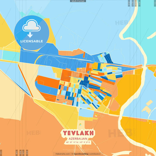 Yevlakh, Azerbaijan blue and orange vector art map template