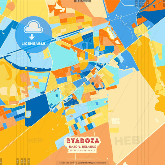 Byaroza, Rajon, Belarus blue and orange vector art map template