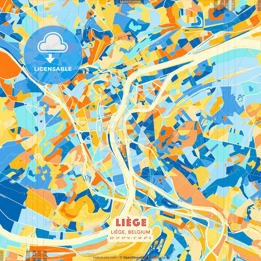 Liège, Liège, Belgium blue and orange vector art map template