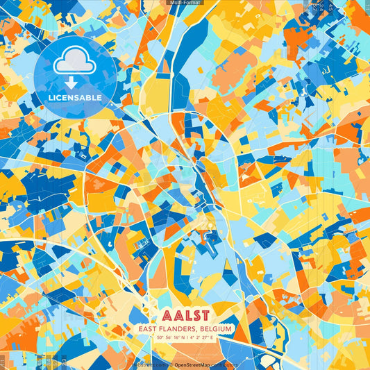 Aalst, East Flanders, Belgium blue and orange vector art map template
