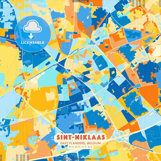 Sint-Niklaas, East Flanders, Belgium blue and orange vector art map template