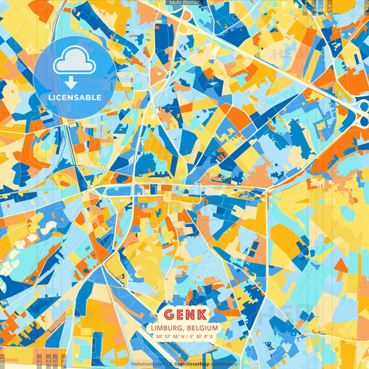 Genk, Limburg, Belgium blue and orange vector art map template