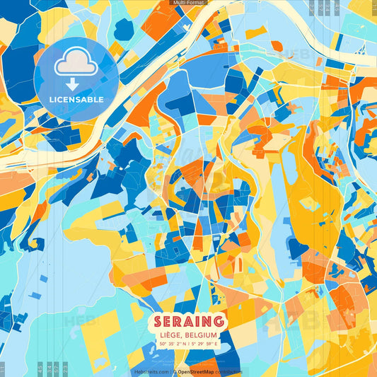 Seraing, Liège, Belgium blue and orange vector art map template