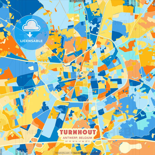 Turnhout, Antwerp, Belgium blue and orange vector art map template