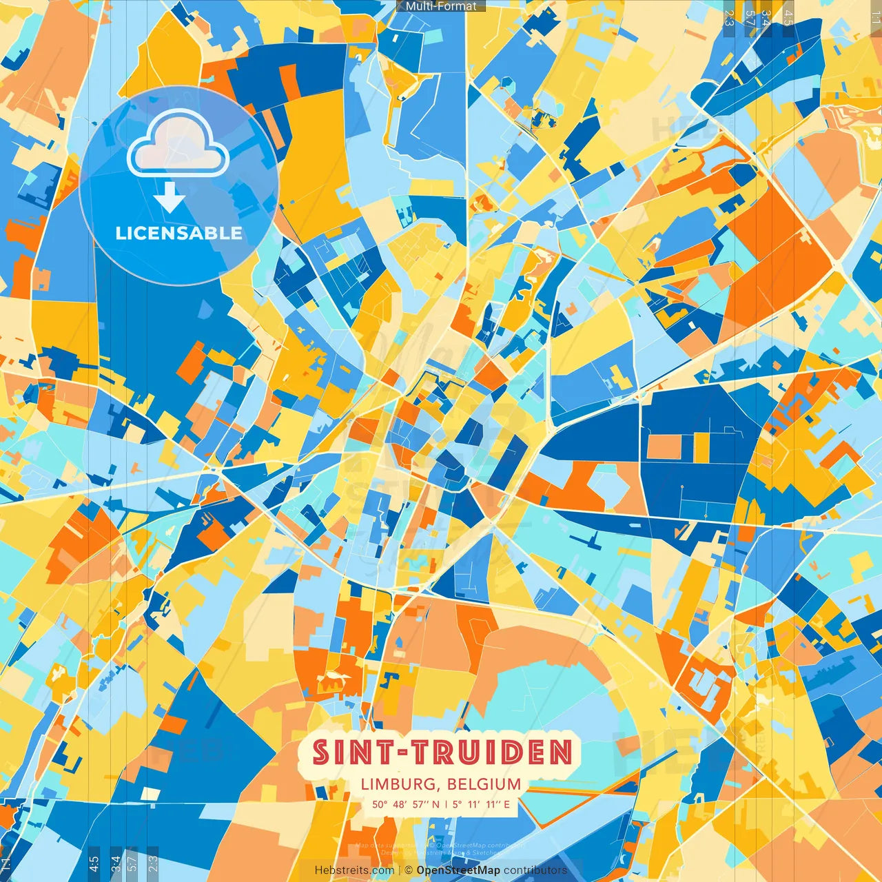 Sint-Truiden, Limburg, Belgium blue and orange vector art map template