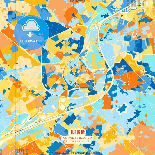 Lier, Antwerp, Belgium blue and orange vector art map template