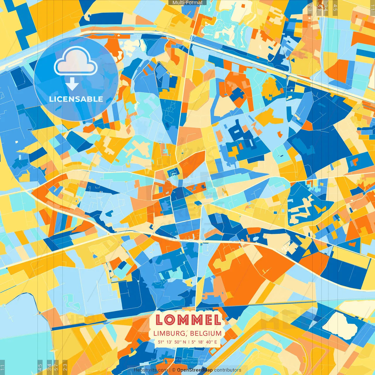 Lommel, Limburg, Belgium blue and orange vector art map template