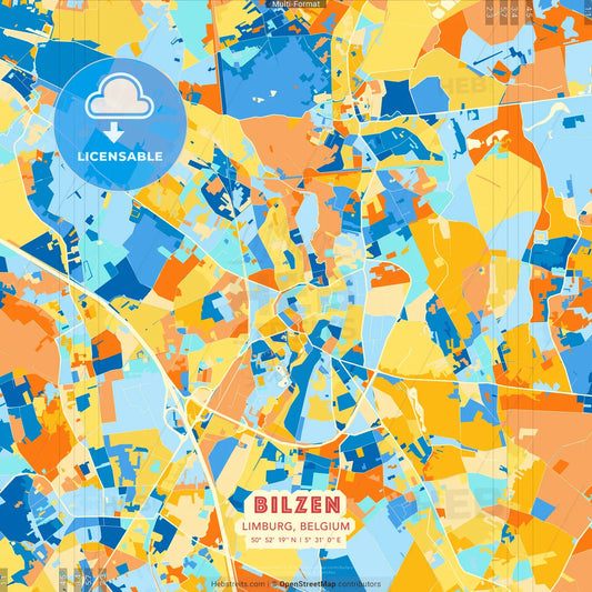 Bilzen, Limburg, Belgium blue and orange vector art map template