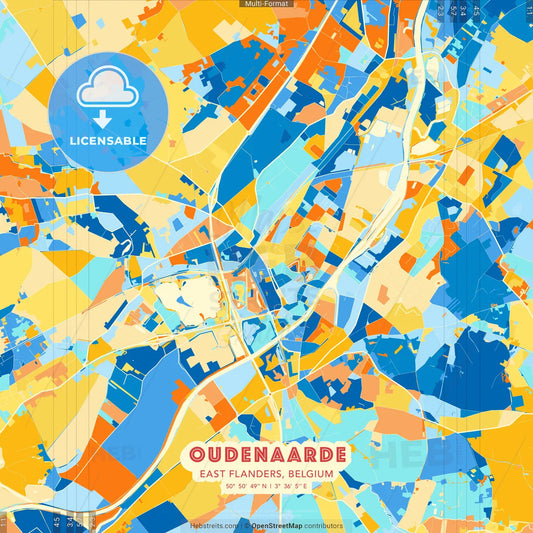 Oudenaarde, East Flanders, Belgium blue and orange vector art map template