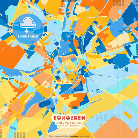 Tongeren, Limburg, Belgium blue and orange vector art map template