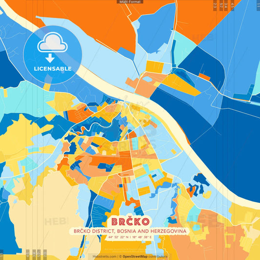 Brčko, Brčko District, Bosnia and Herzegovina blue and orange vector art map template